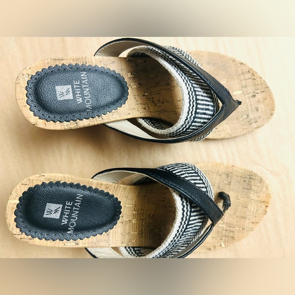 White Mountain Black and Cream Wedge Sandals - Picture 3 of 12
